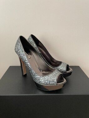MIU MIU Leather Glitter Platform High Heels